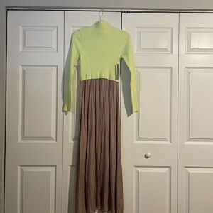 Anthropologie The Thea Twofer Sweater Dress Green and Taupe